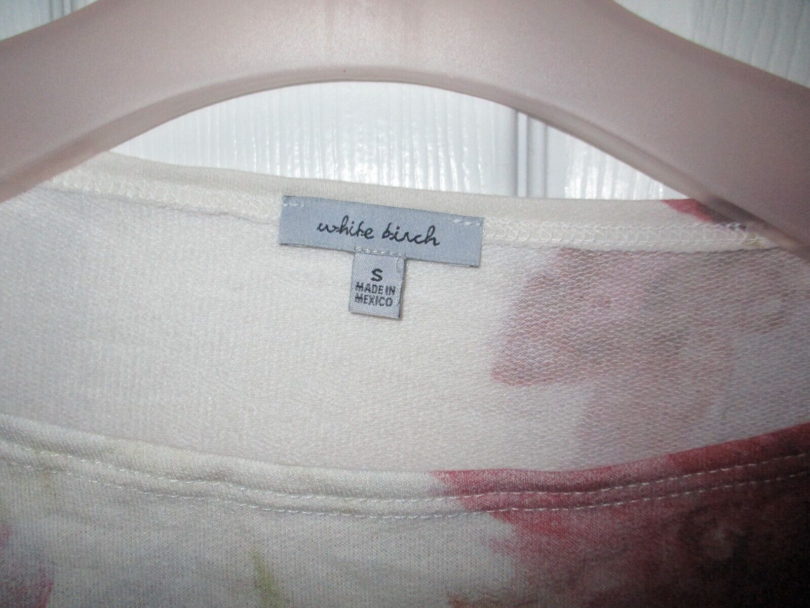 White Birch Ivory Pink Green Floral Dolman Knit Top Small