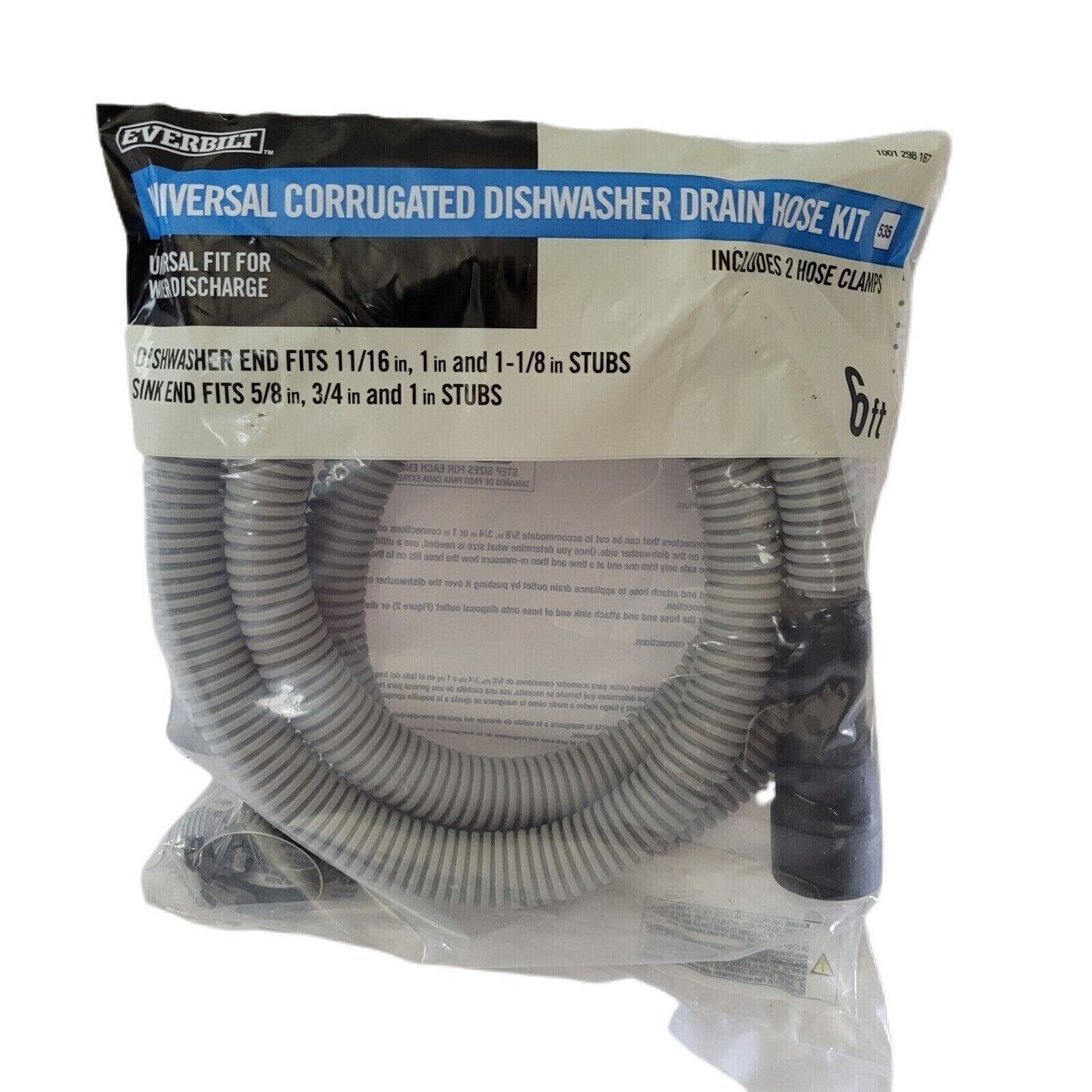 EVERBILT 6 ft Universal Corrugated Dishwasher Drain Hose Kit 535, Hose Only