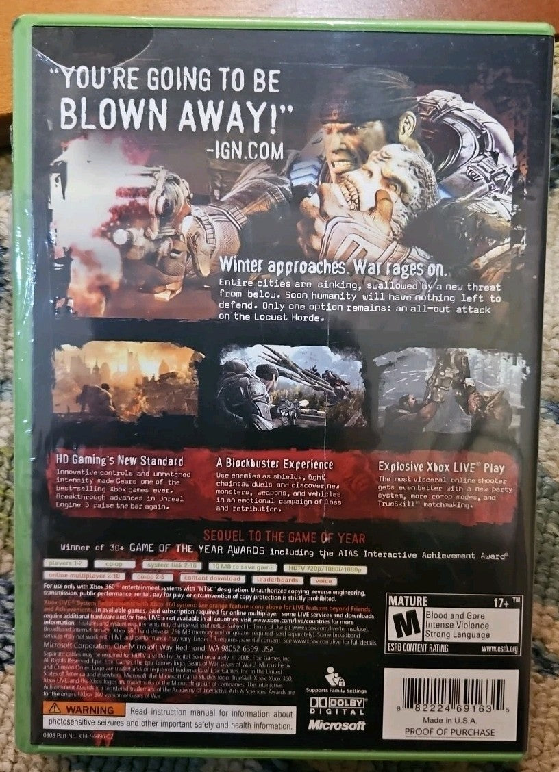 Gears of War 2 - Microsoft Xbox 360. Tested. No Scratches. New Case. Resealed