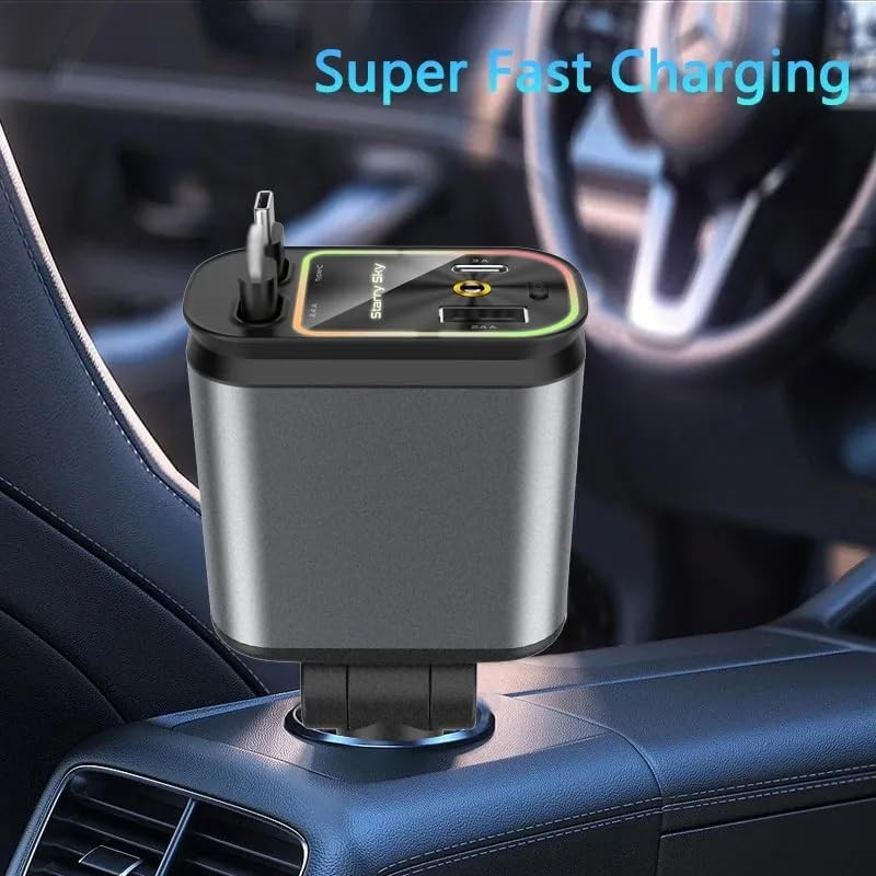 66 W Retractable USB-C Car Phone Charger with starlights