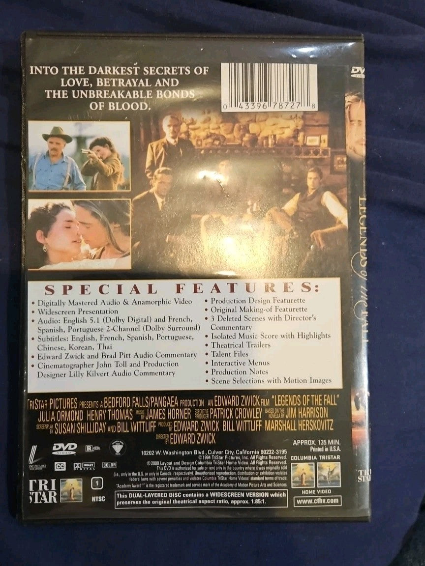 Legends of the Fall (DVD, 1994) Slim Case. Cropped Sleeve