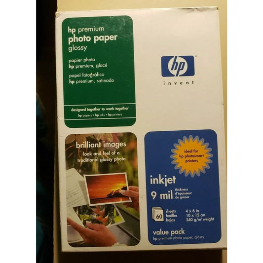HP Premium Photo Paper Glossy - 9 mil Inkjet 4" x 6" 60 Sheet - Brand New