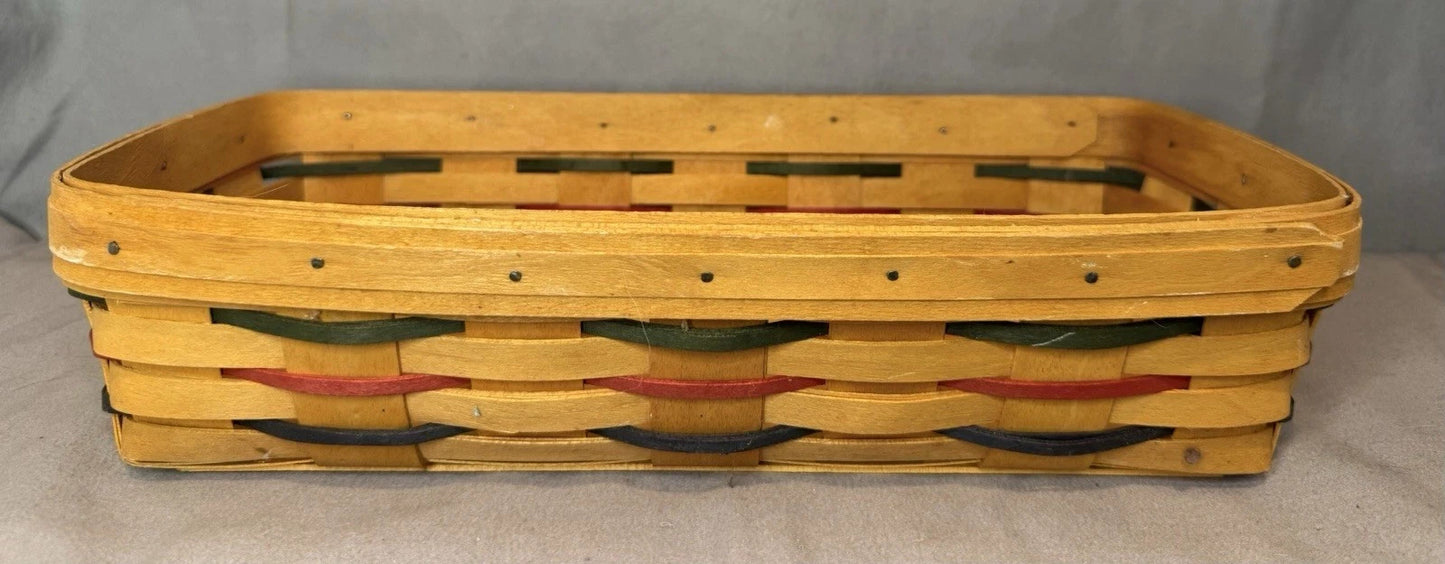 1999 Longaberger Cracker Basket Woven Red Green Blue + Green & Awning Liners
