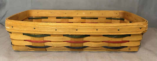 1999 Longaberger Cracker Basket Woven Red Green Blue + Green & Awning Liners
