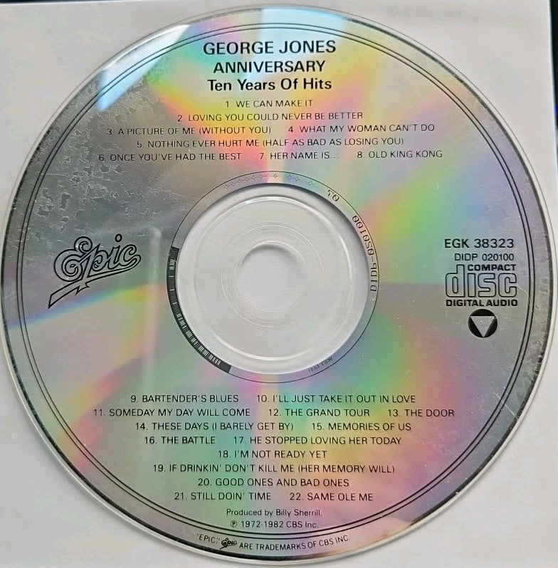 Anniversary: Ten Years of Hits by George Jones (CD) Tested. Disc Only