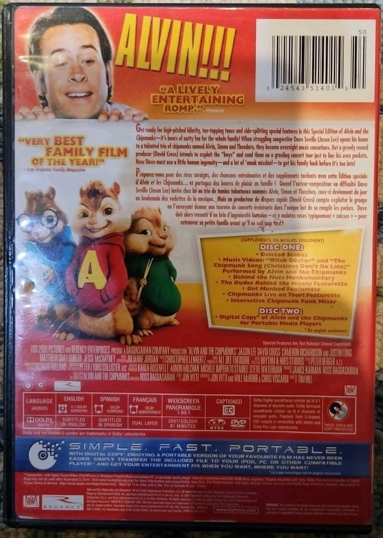 Alvin & the Chipmunks + Squeakquel + Squeak Along  (3- DVDs) New Sealed