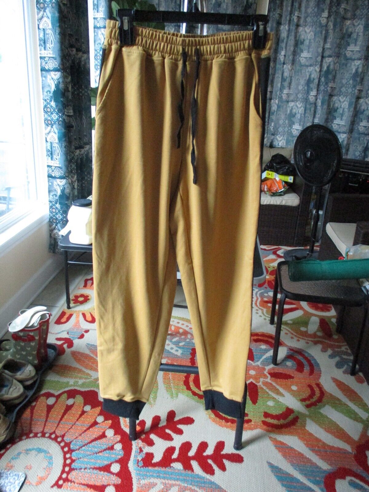 LuLaRoe Like New Jax Mustard and Black Stripe down side leg Joggers Sweatpants