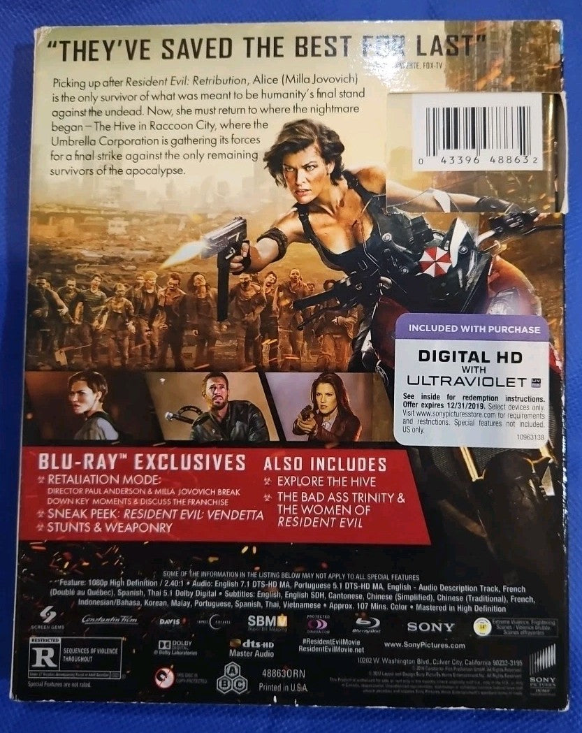 Resident Evil: The Final Chapter (Blu-ray, 2016)Sealed. No Digital Download