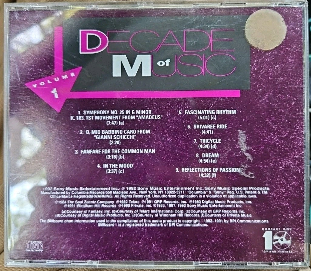 Decade of Music Volume 1 (CD, 1992, Sony, Billboard) New Sealed