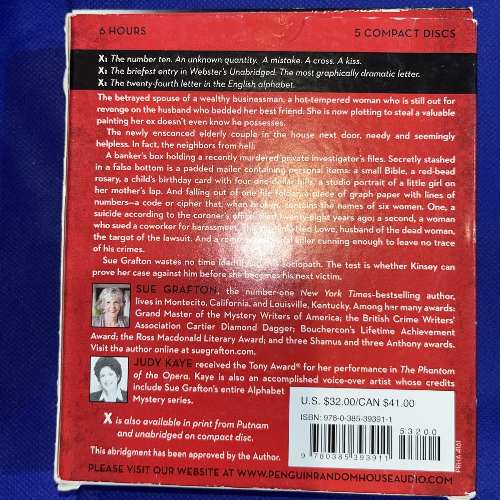 Kinsey Millhone Alphabet Ser.: X by Sue Grafton (2015, Compact Disc, Abridged...