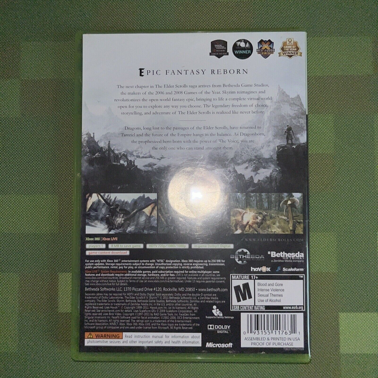 The Elder Scrolls V: Skyrim (Microsoft Xbox 360, 2011) With Manual And Map