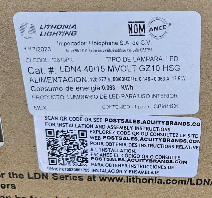 Lithonia Lighting LDN4 40/15 MVolt GZ10 Housing 60hz 17.5w 120-277v NEW Save 25%