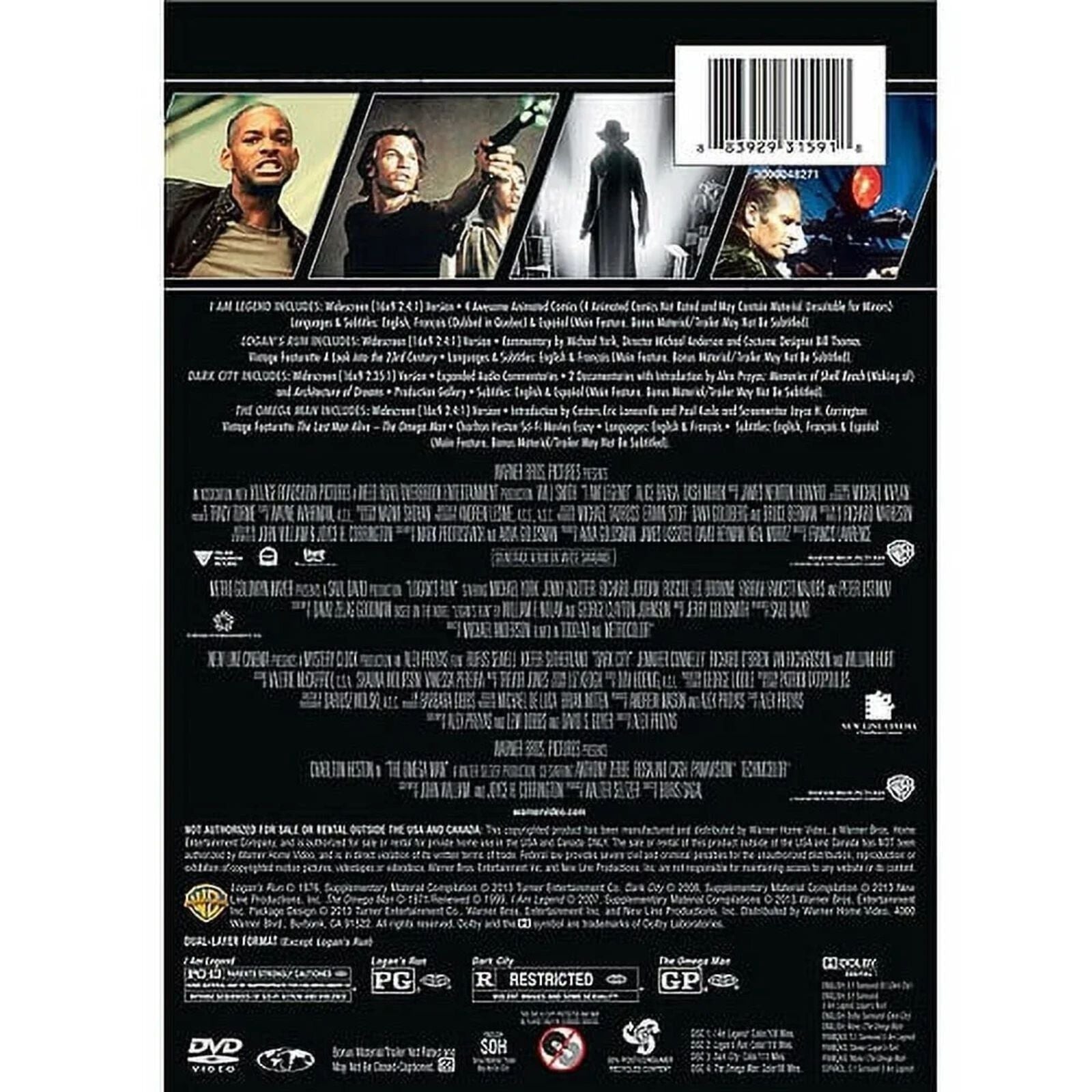 Omega Man / Dark City / I Am Legend / Logan's Run (DVD) Brand New