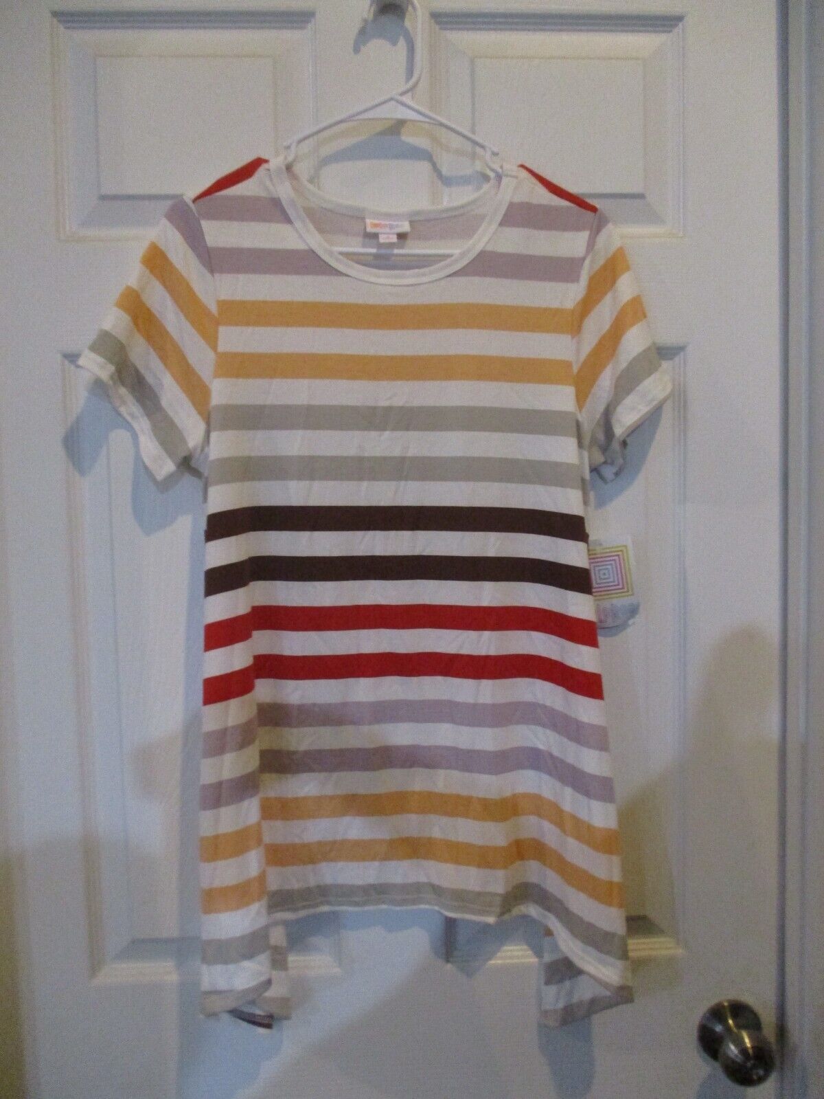 LuLaRoe NWT Melissa Stripes Small Red Brown Yellow Gray