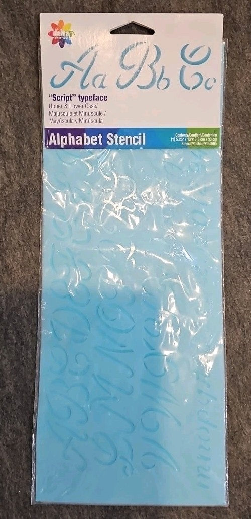 Delta Creative Script Typeface Upper & Lower Case Alphabet Stencil 1.25" & .75"