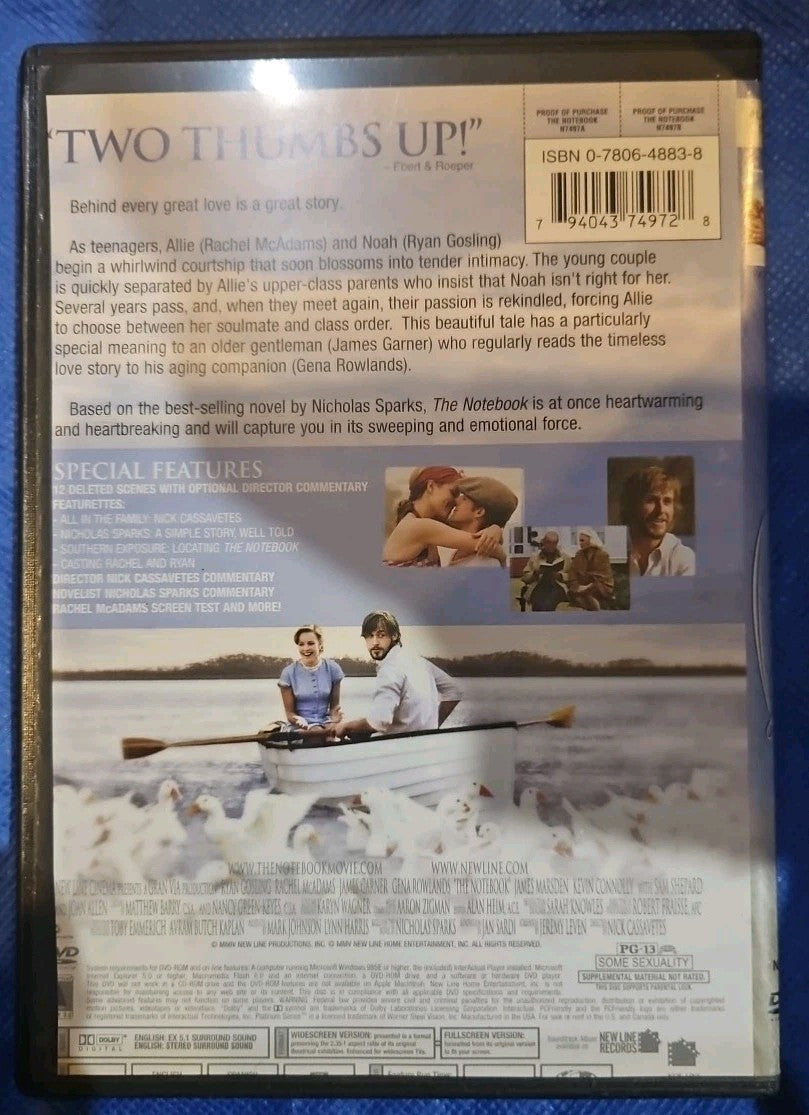 The Notebook (DVD, 2004) 2-Disc Set. Artwork Cropped. Slim Caze. Tested