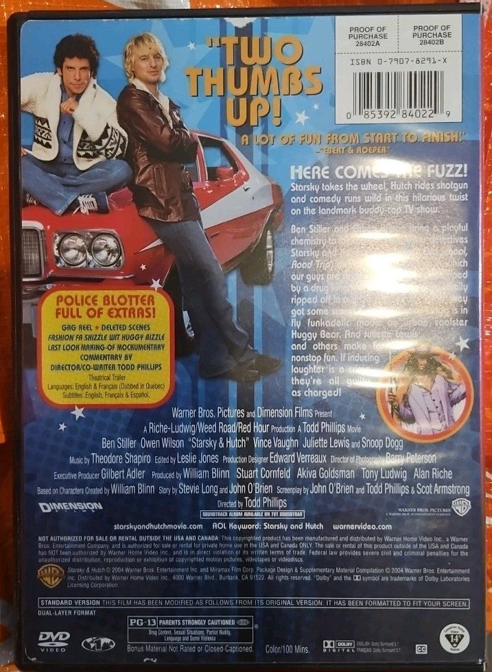 Starsky  Hutch (DVD, 2004, Full-Screen)