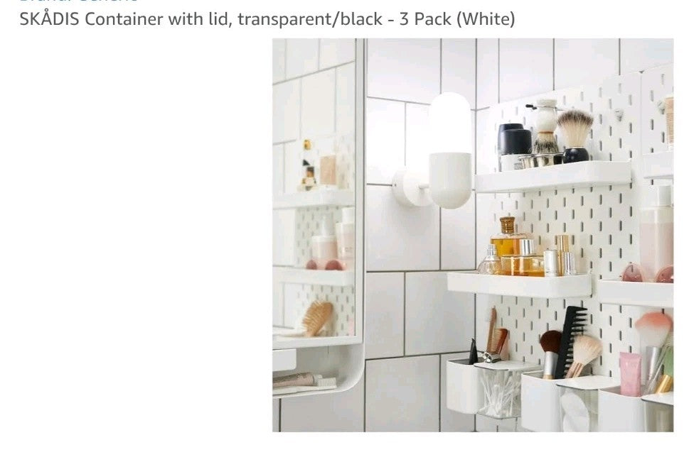 SKÅDIS Container with lid, transparent/black - 3 Pack (White) New