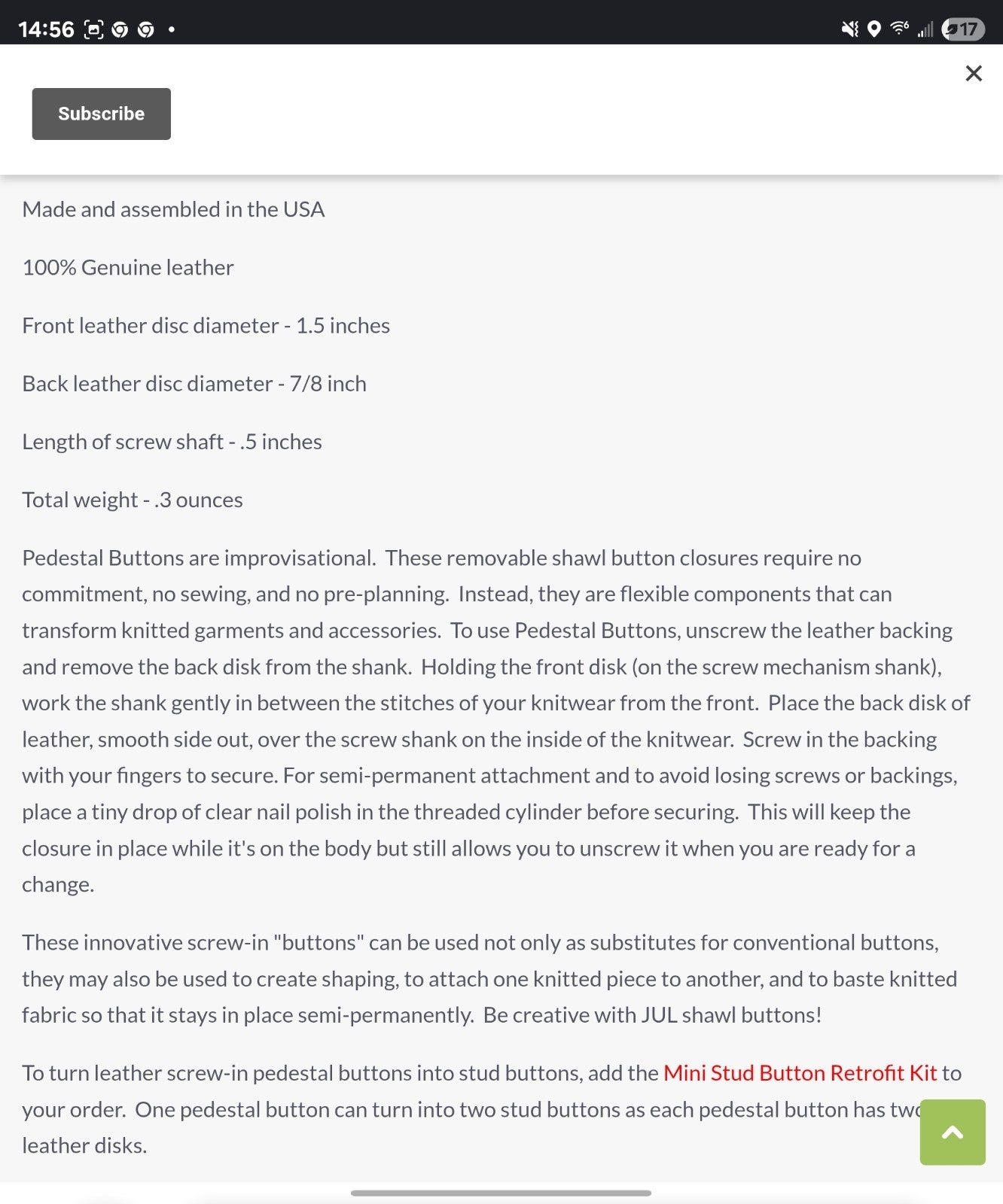 Jul BT30M-1 - Medium Black 1.5" Screw-In Leather Pedestal Button Styling Tacks