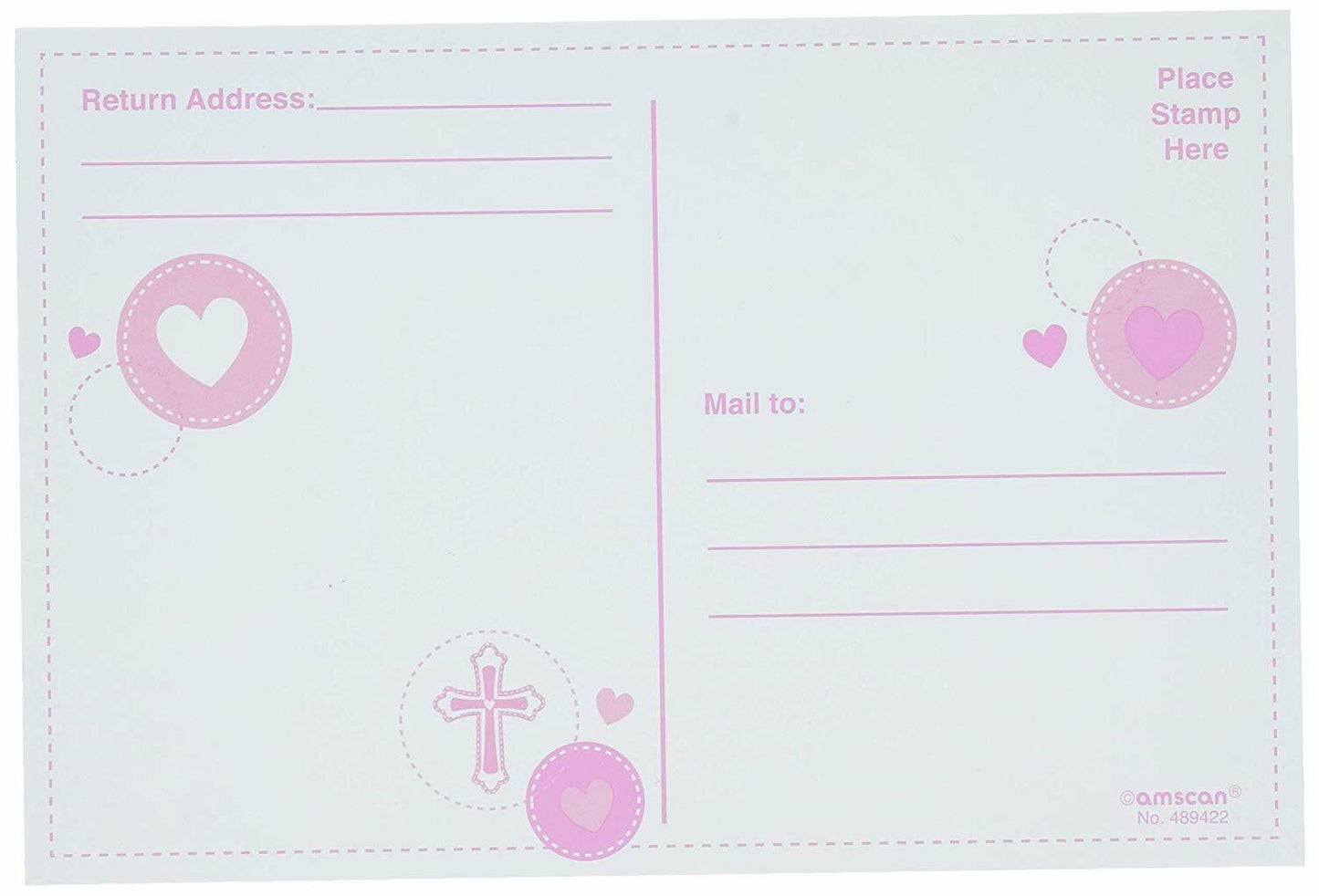Sweet Christening Cross Party Invitations - Thank You Notes - Envelopes (8 Pack)