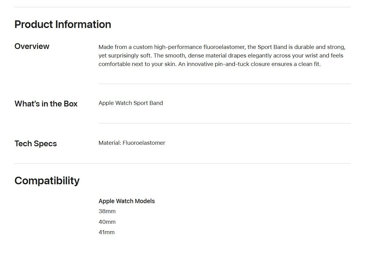 Genuine OEM Apple Watch Midnight Sport Band - S/M fits 38/40/41mm Series 456789