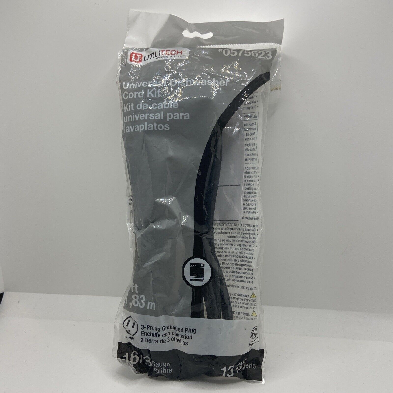 Utilitech 6ft 16/3 SJT Black Replacement Power Supply Cord #0575623