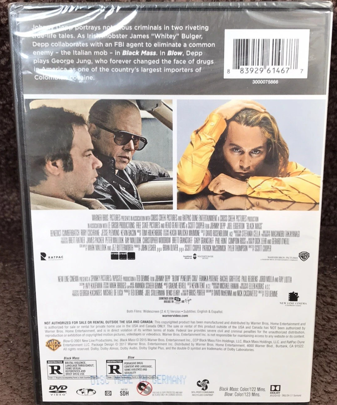 BLACK MASS BLOW New Sealed DVD 2 Film Collection Johnny Depp Whitey Bulger Movie