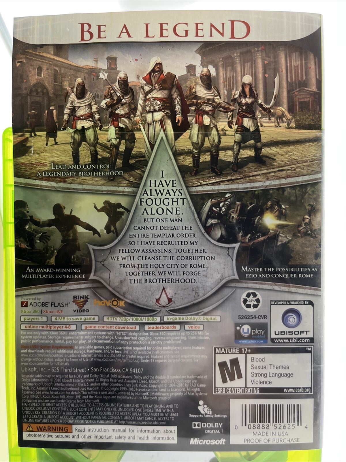Assassin's Creed: Brotherhood (Xbox 360) CIB. TESTED. NEW CASE. RESEALED.