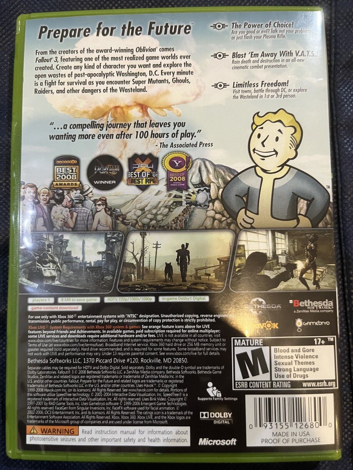 Fallout 3 ( Xbox 360) No Manual. New Case. Tested