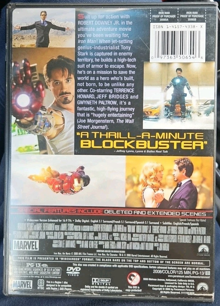 Iron Man (DVD, 2008) Cover Art Wear. Tested. No Scratches. Resealed. New Case