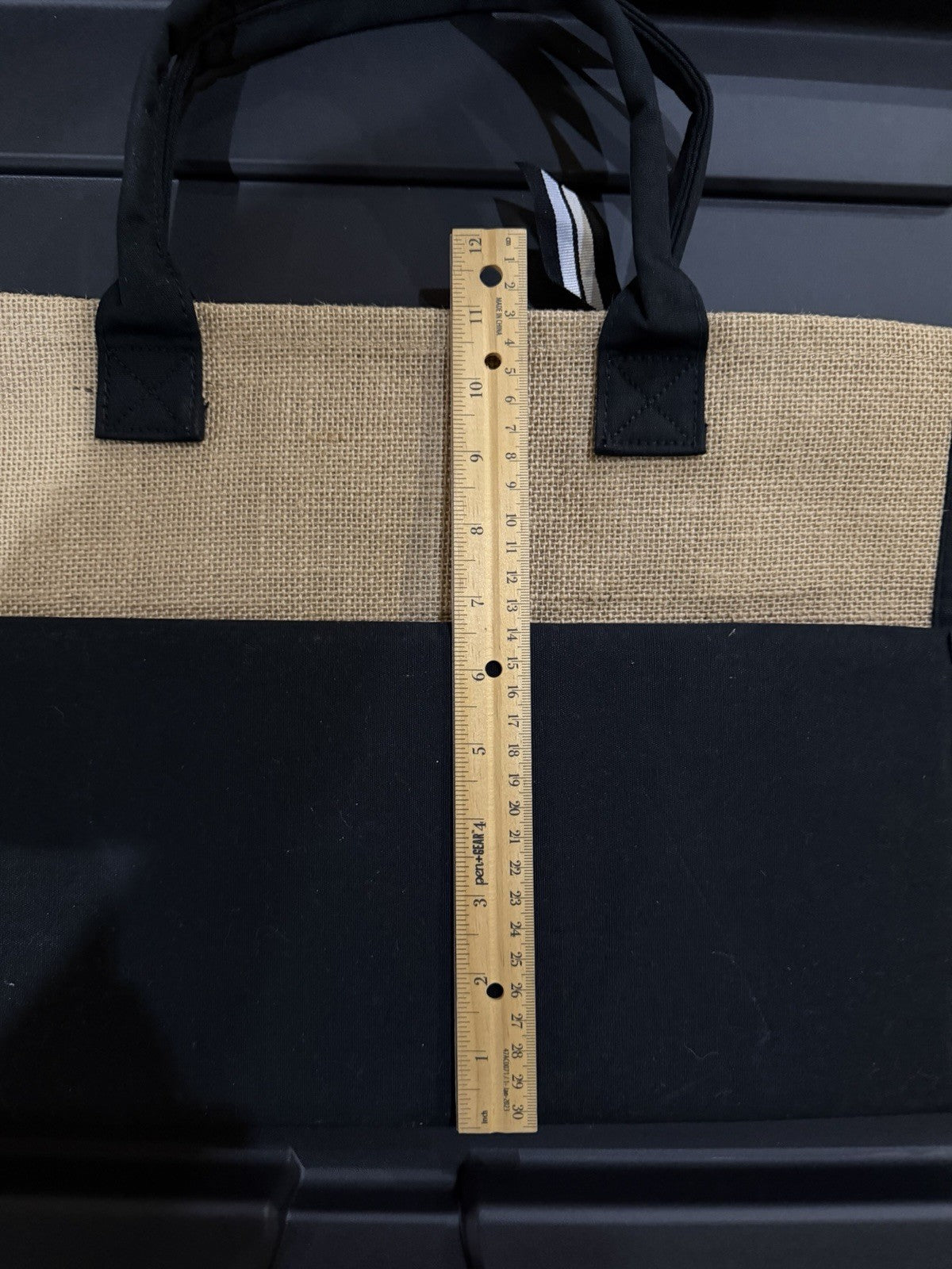 Personalized Initial V Jute Burlap Bag Tote Monogrammed Black Tan