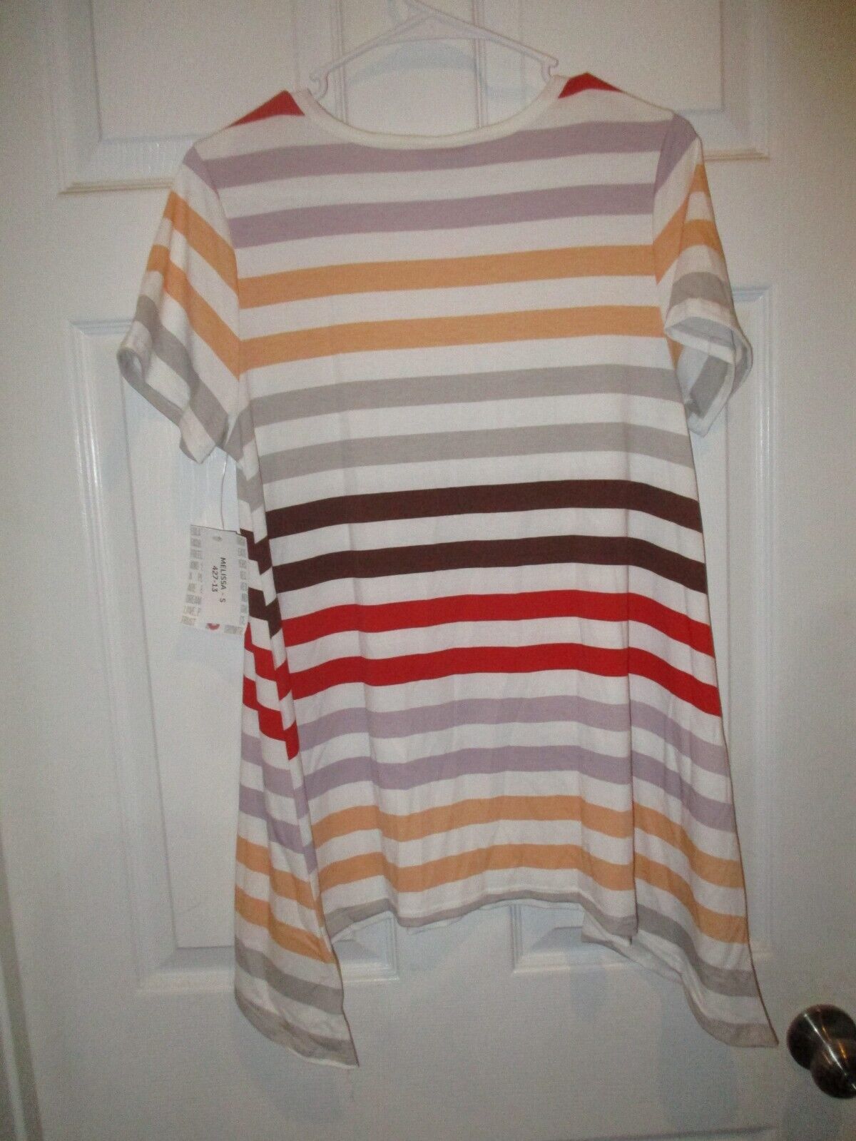 LuLaRoe NWT Melissa Stripes Small Red Brown Yellow Gray