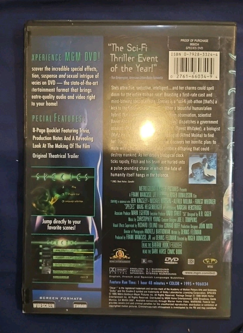 Species (DVD, 1995) Slimcase. Artworked Cropped. Tested