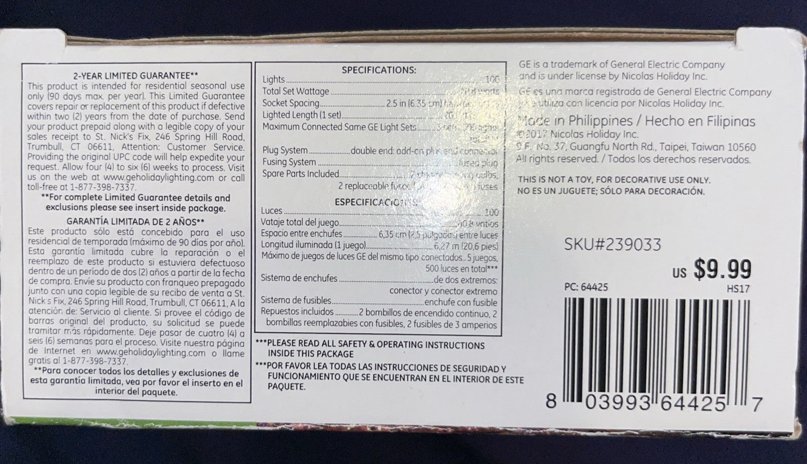 GE Constant On 100 Multi-color Miniature Lights Green Wire