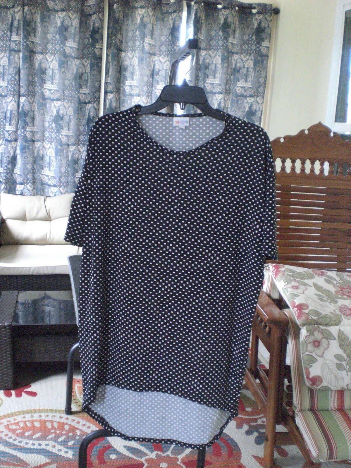 NWT LuLaRoe Irma Shirt Top Blouse Tunic XXS Black with White Geometric Shapes