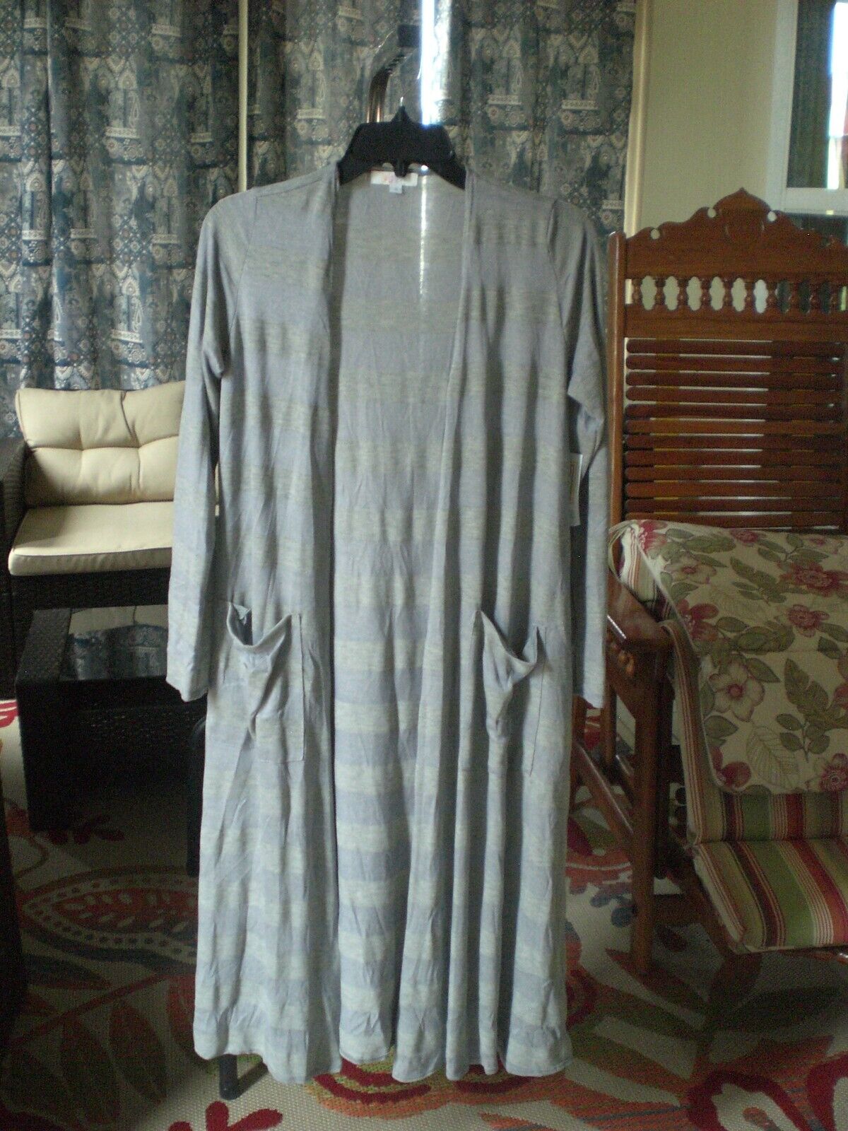 NWT LuLaRoe Sarah Long Cardigan Sweater SMALL Gray and Steel Gray Stripe