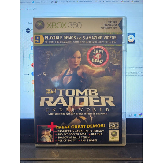 XBOX 360 January 2009 Disc 92 - Pristine.  9 Demos: Tomb Raider Underworld