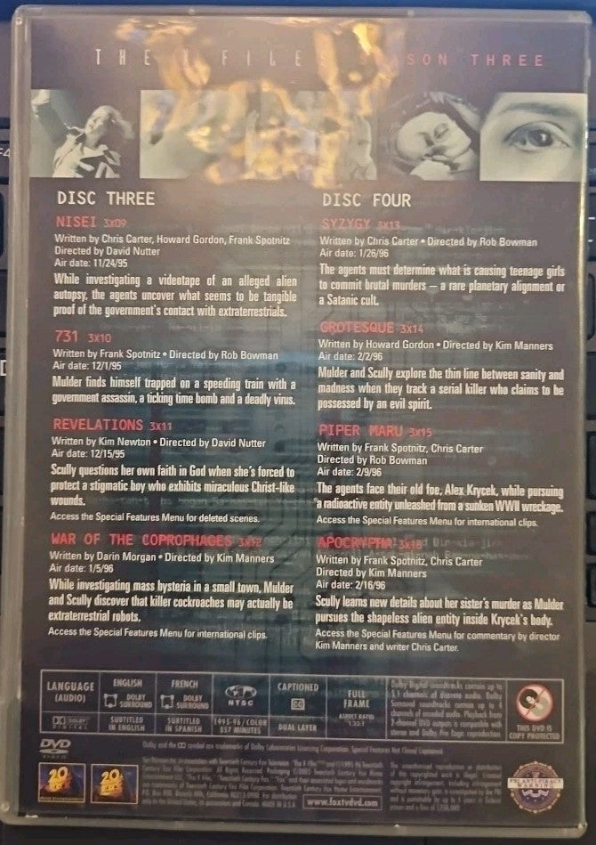 The X-Files Complete Third Season (DVD) Missing Disc 1 [Discs 2,3,4,5,6 Only]