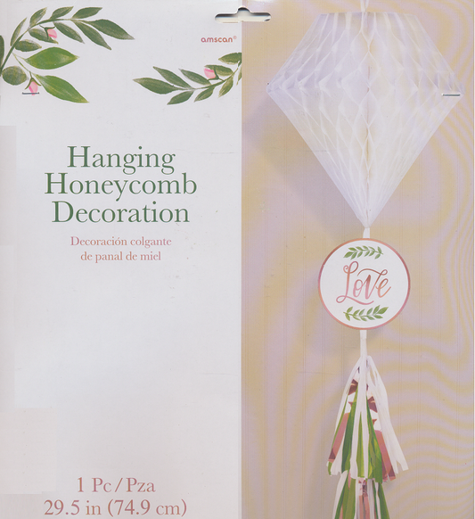 LOVE AND LEAVES HANGING HONEYCOMB DECORATION | 1 CT