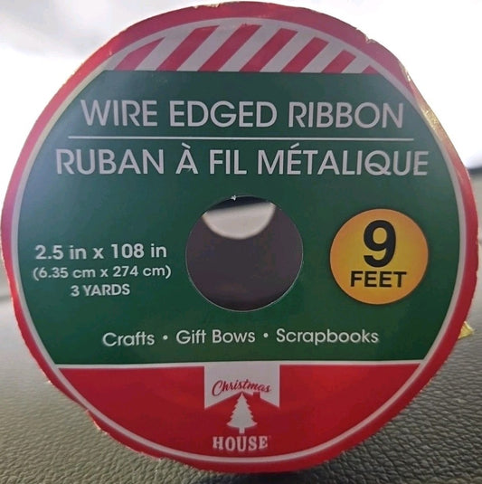 Wire Edged Ribbon 2.5" X 108" Gold 70% PET 30% Polyester