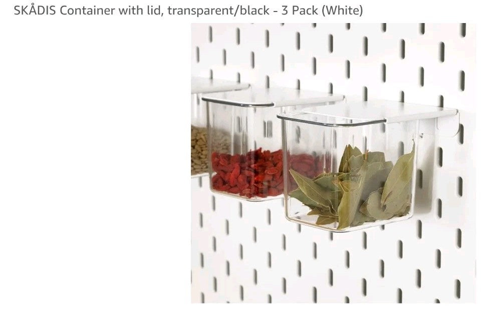 SKÅDIS Container with lid, transparent/black - 3 Pack (White) New