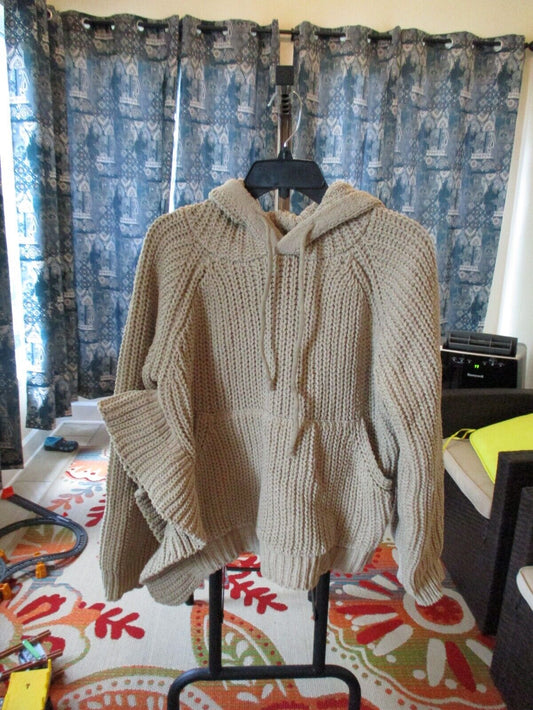 Pol Camel Side Ruffle Knit Hoodie Small