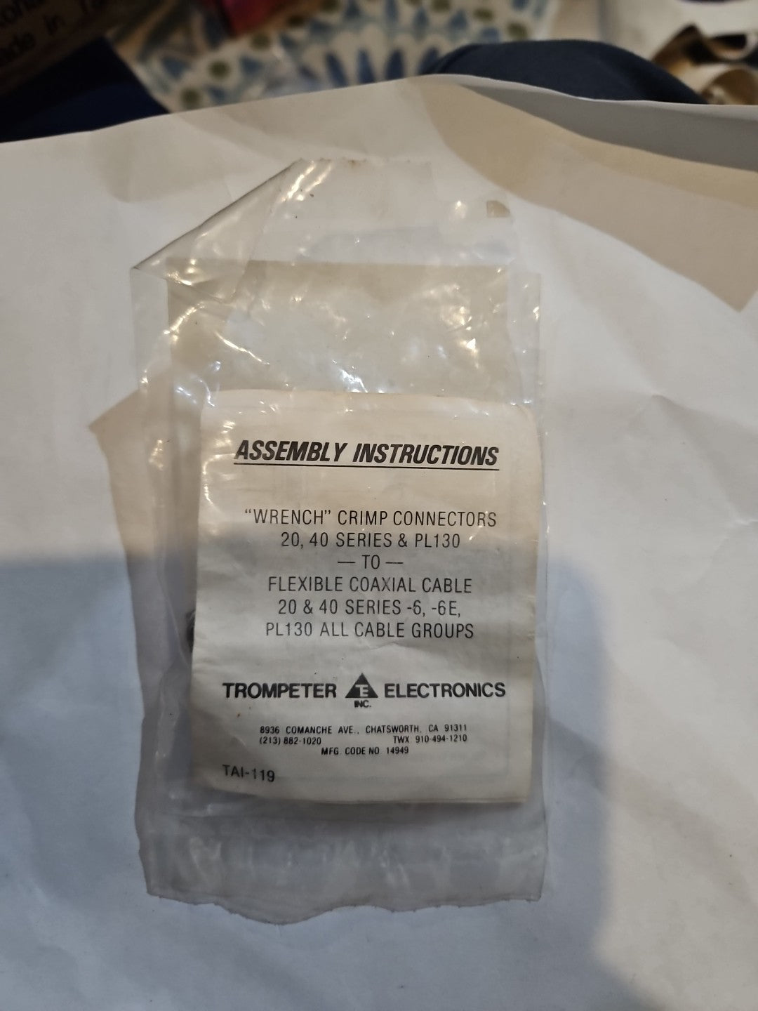 Trompeter Electronics BNC Connector 20, 40, PL130 To 20, 40, PL130