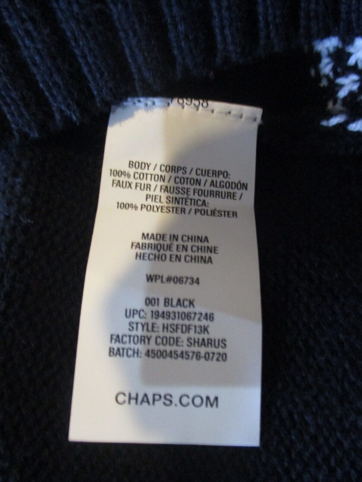 NWT Chaps Boy Youth Sweater Black White Large 14/16