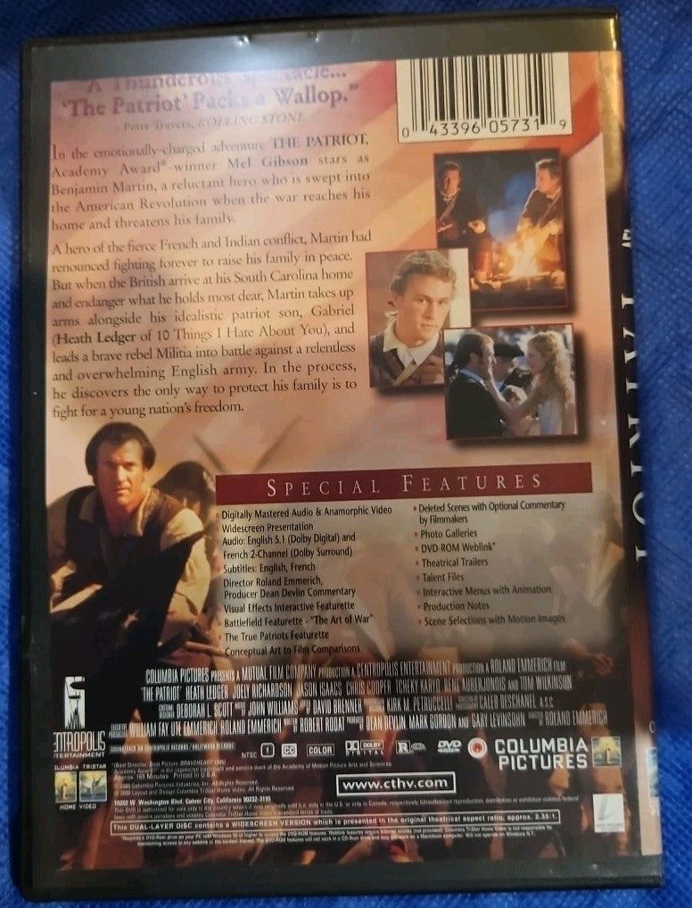 The Patriot (DVD, 2000) Sl8m Case. Cropped Art Work.  Tested