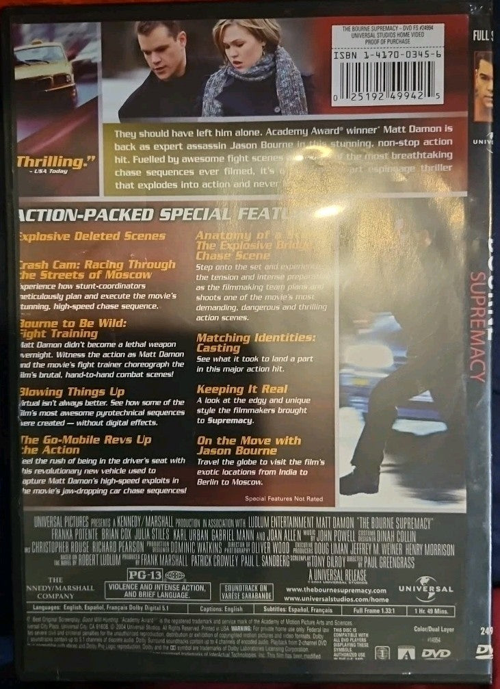 The Bourne Supremacy (DVD, 2004) Slim Case. Cropped Artwork. Tested