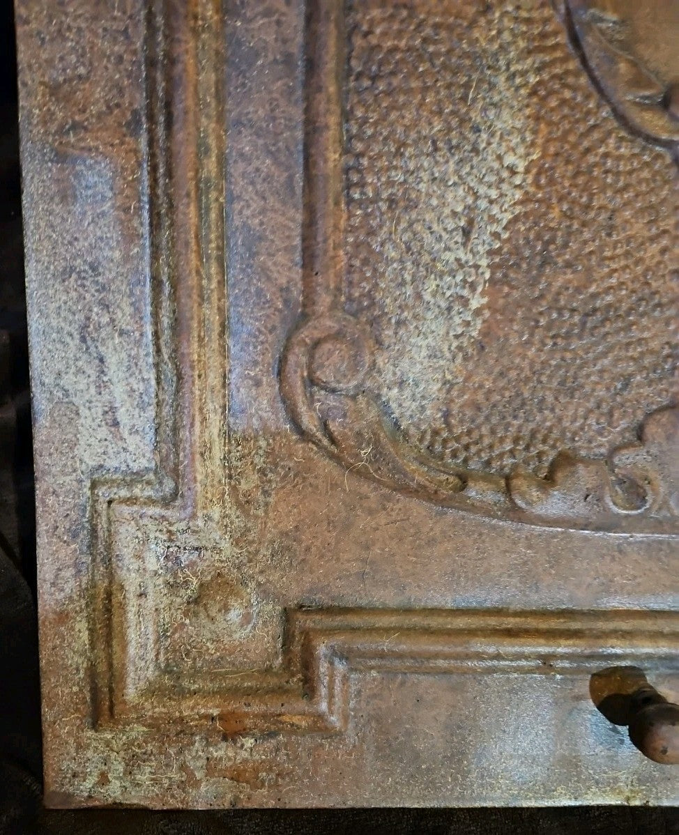 Bronze Colored Stamped Steel Fireplace Antique Cover ~27” x 22”