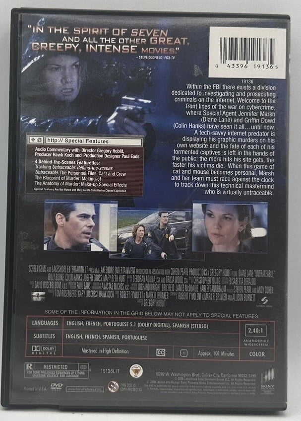 Untraceable (DVD) Tested. New Case