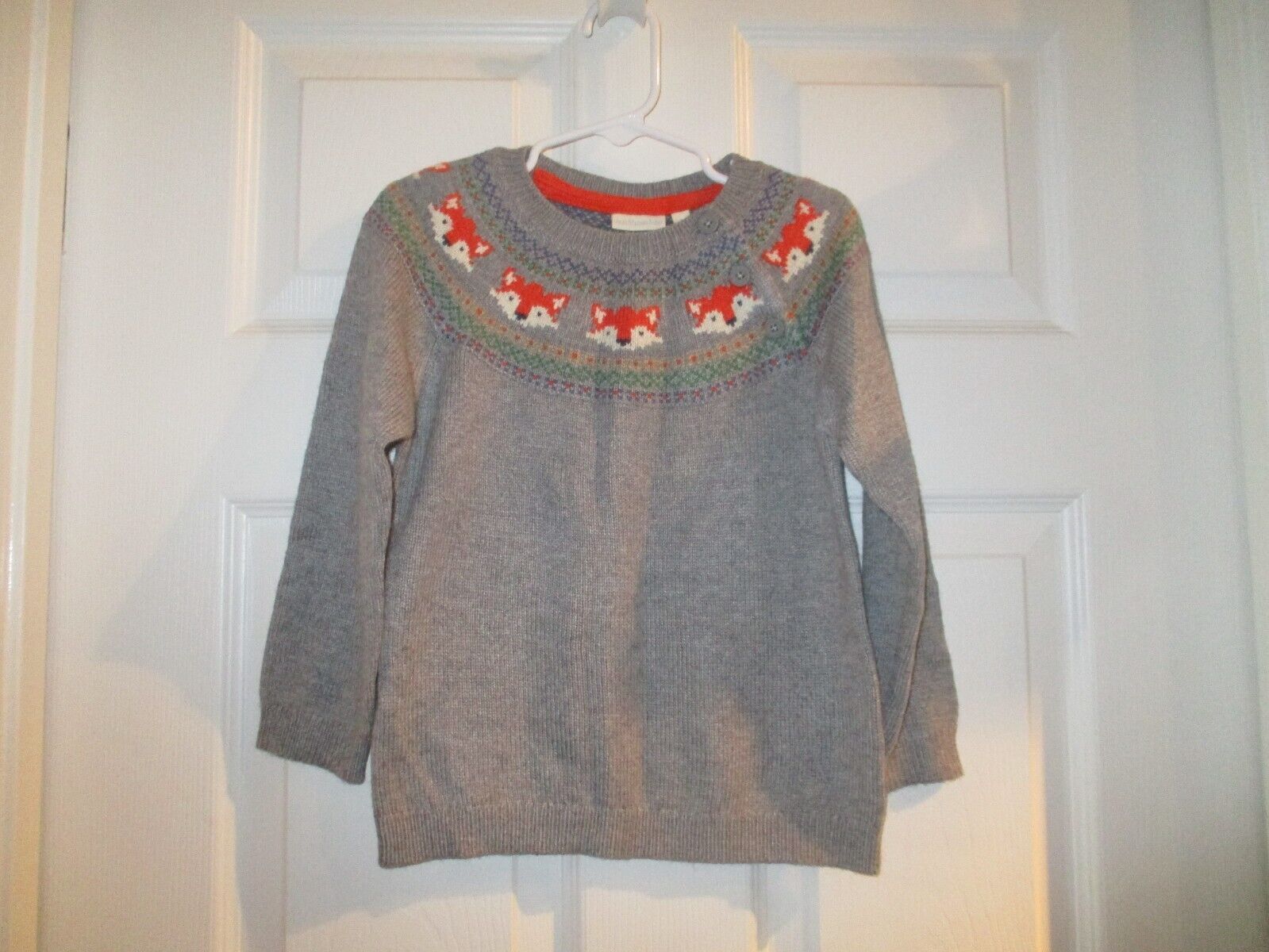 Jojo Maman Bebe Kids Marl Gray Fox Fair Isle Sweater 3-4 Years