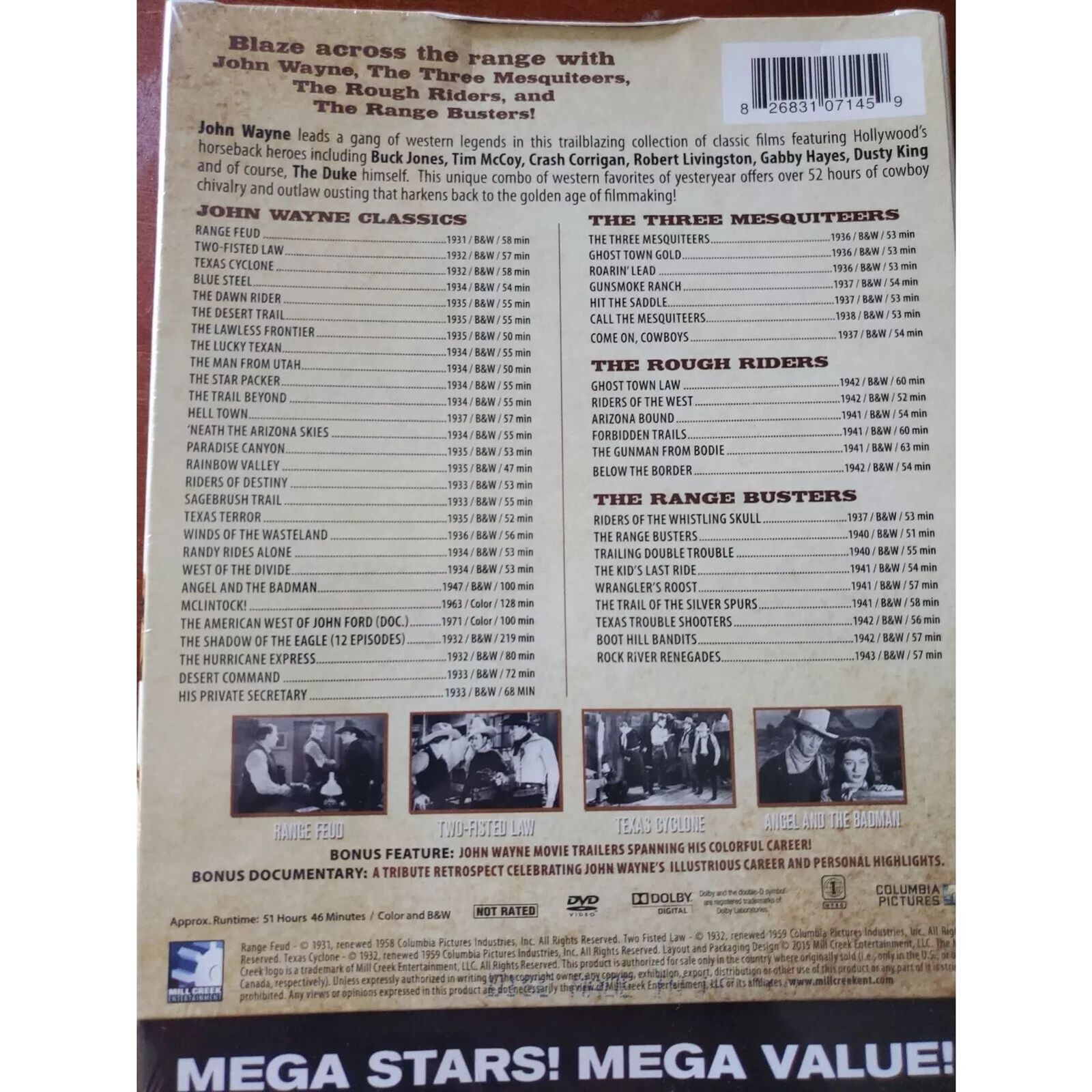 50 Movie Round-Up: John Wayne & the Western Trios (DVD) Brand New